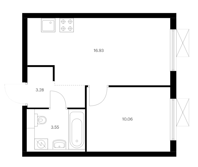 1-комнатная квартира 33.82 м², 7/15 эт., ЖК «Заречный парк»